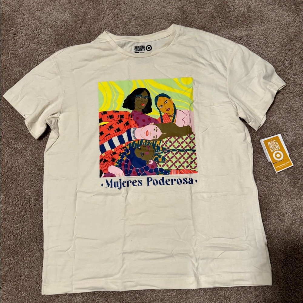 Target Women's Cream Graphic Tee with Multicolor Illustration